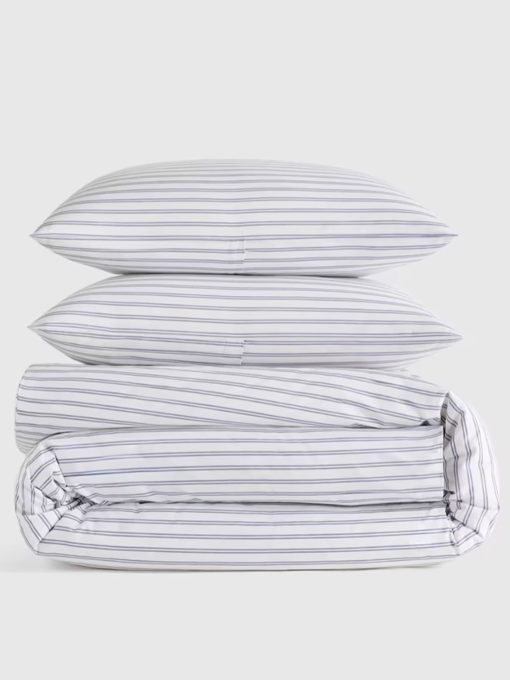 New Organic Crisp Percale Double Stripe Duvet Cover Set King Mineral Gray Blue